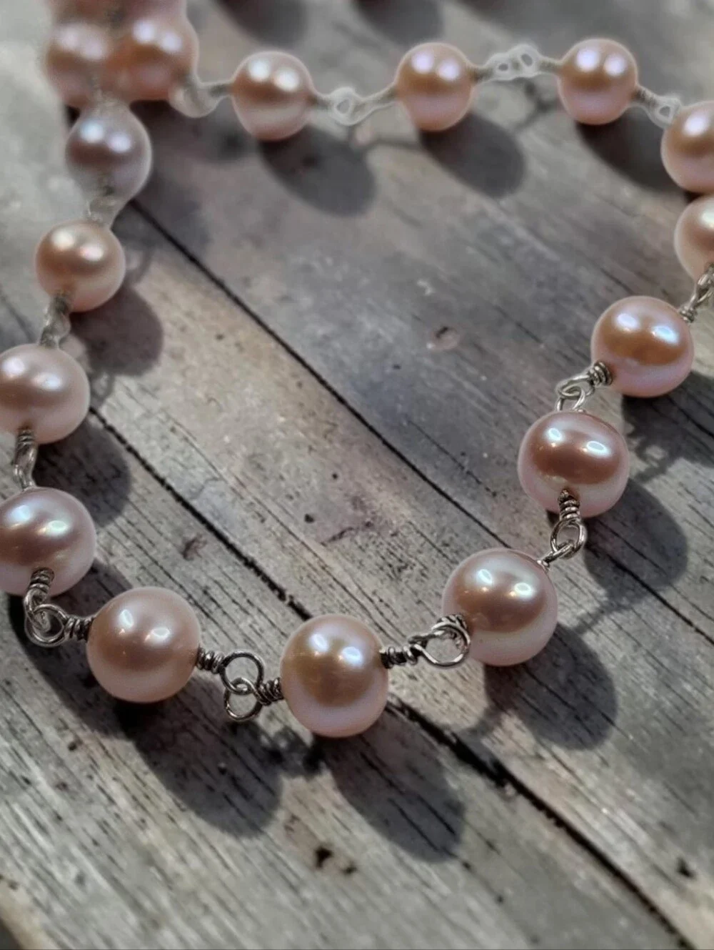 Dainty Vintage Pearl Necklace Pale Pink 925 Sterling Silver and Chain Extender
